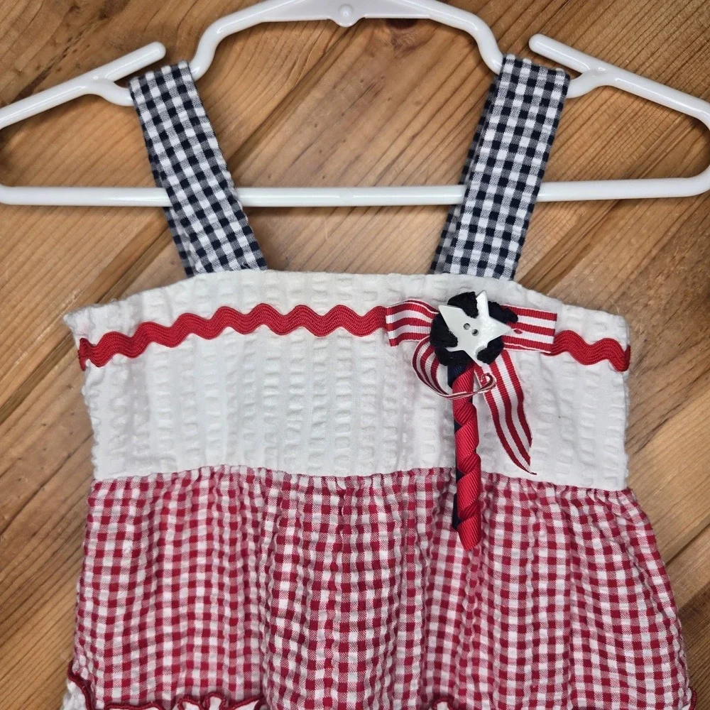 GoodLad Seersucker Gingham Tiered Patriotic Girls Dress 18 Months 4th of July